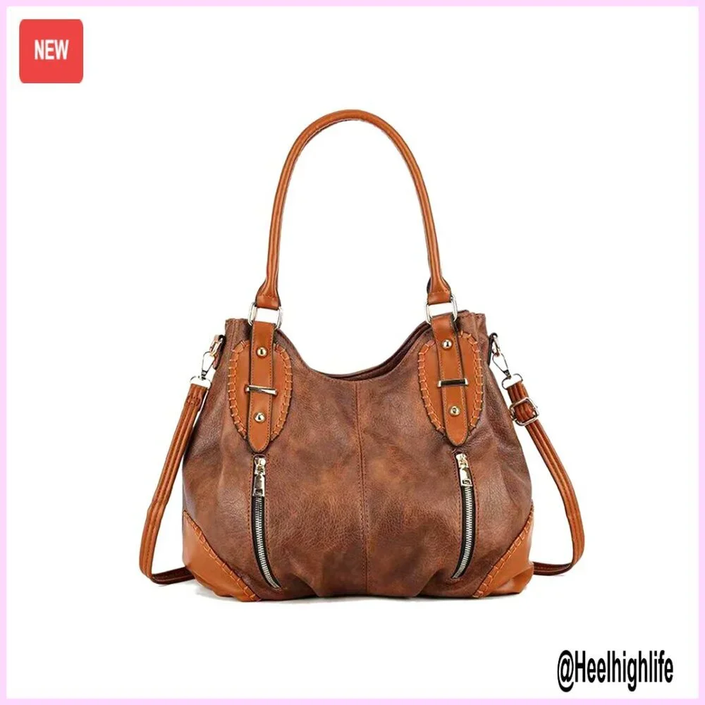 Vintage PU Leather Hobo Shoulder Bag Tote with Adjustable Strap